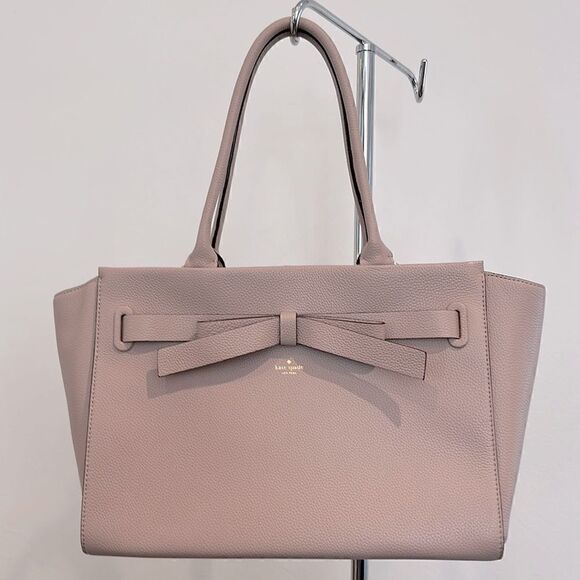 Kate Spade Mauve Pink Leather Satchel Handbag or Purse with Bow - Picture 1 of 4